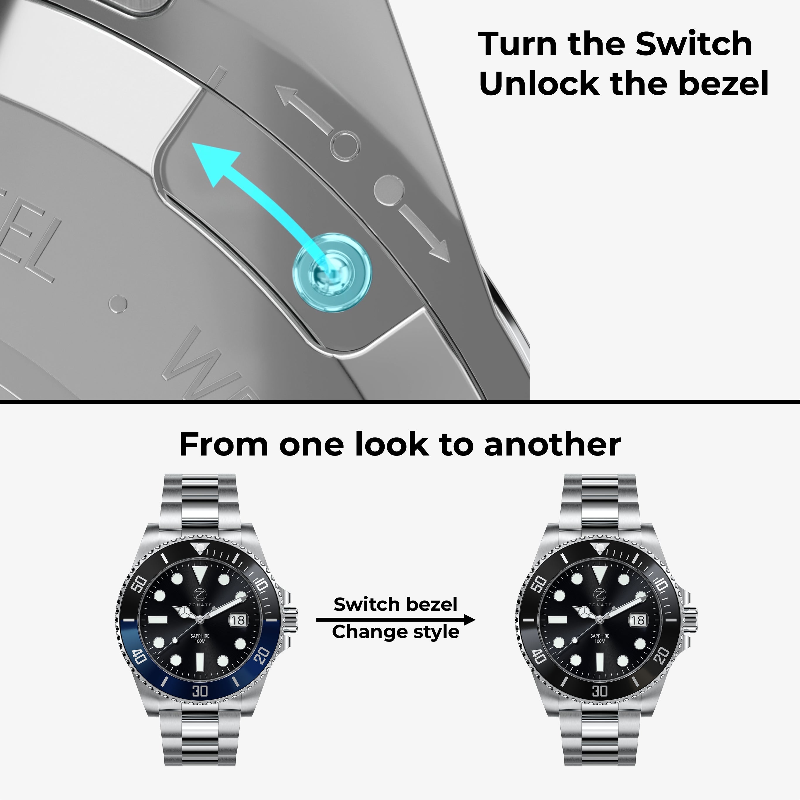 Pivot Black - Black & Blue Bezel