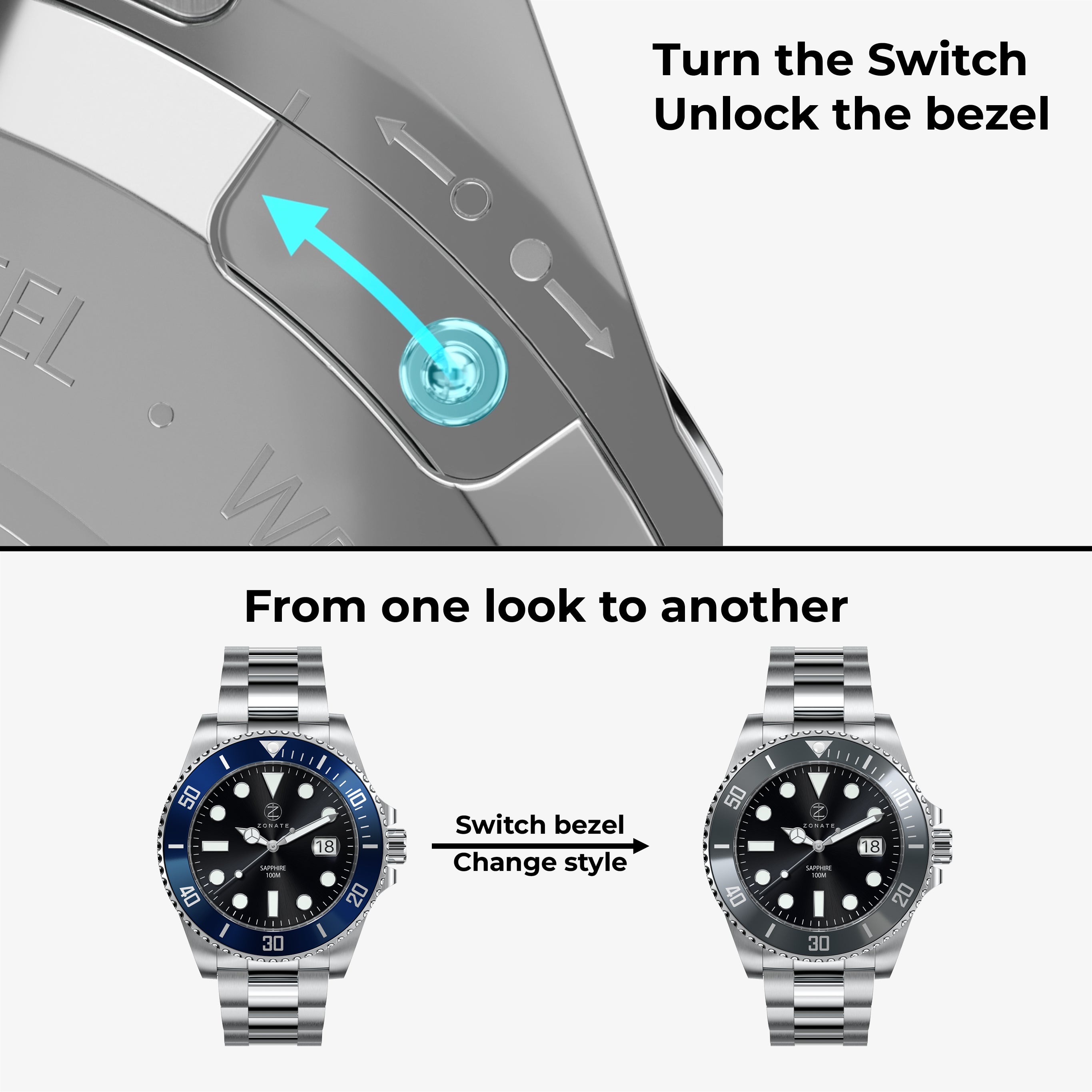 Pivot Black - Blue Bezel